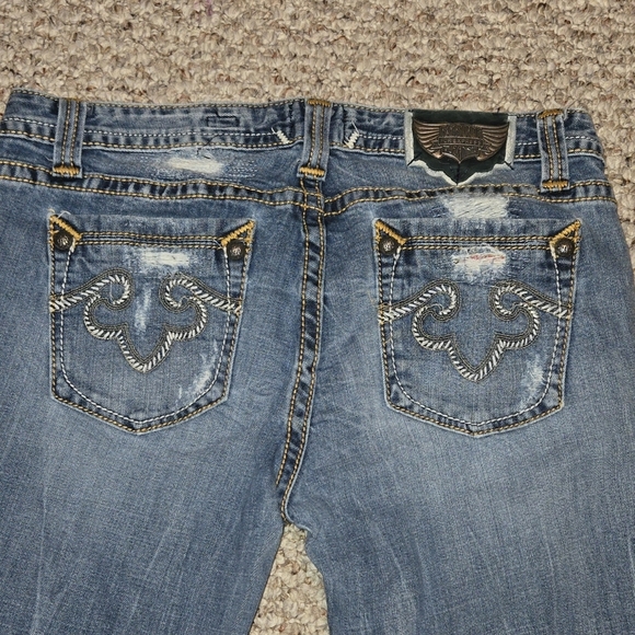 REROCK for EXPRESS Distressed Boot Blue Jeans Sz 10R Patch Work Women's - Picture 7 of 10